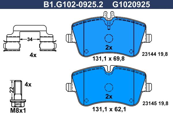 Galfer B1.G102-0925.2 - Тормозные колодки, дисковые, комплект unicars.by