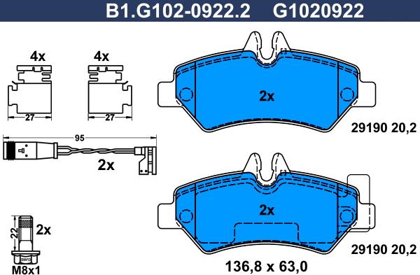 Galfer B1.G102-0922.2 - Тормозные колодки, дисковые, комплект unicars.by