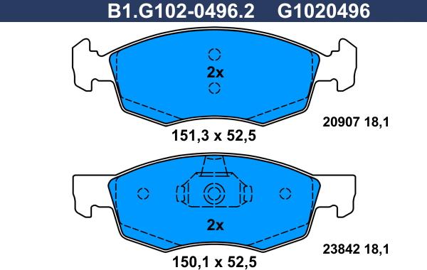 Galfer B1.G102-0496.2 - Тормозные колодки, дисковые, комплект unicars.by