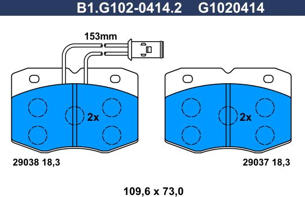 Galfer B1.G102-0414.2 - Тормозные колодки, дисковые, комплект unicars.by