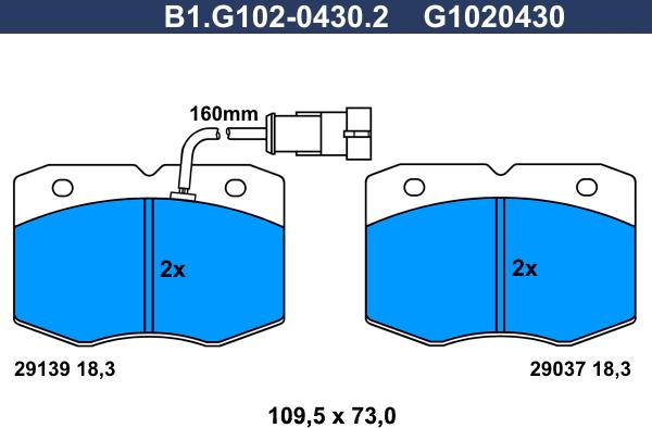 Galfer B1.G102-0430.2 - Тормозные колодки, дисковые, комплект unicars.by