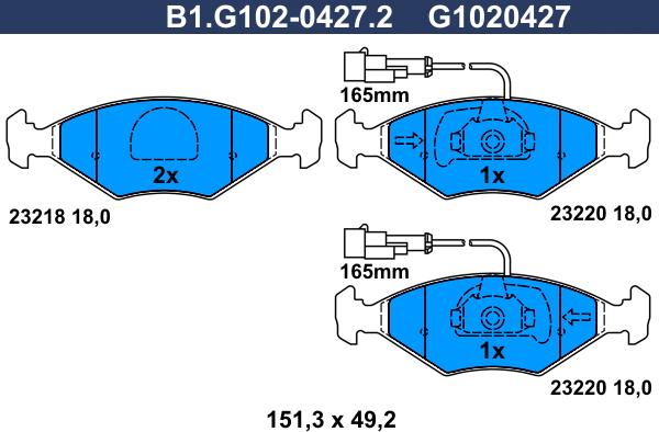 Galfer B1.G102-0427.2 - Тормозные колодки, дисковые, комплект unicars.by