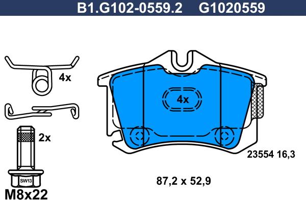 Galfer B1.G102-0559.2 - Тормозные колодки, дисковые, комплект unicars.by