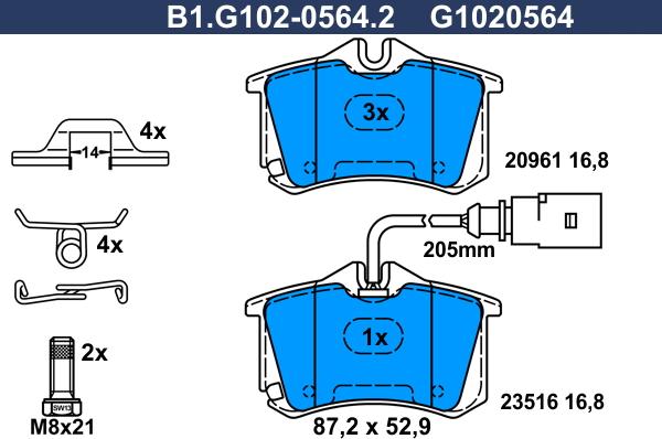 Galfer B1.G102-0564.2 - Тормозные колодки, дисковые, комплект unicars.by