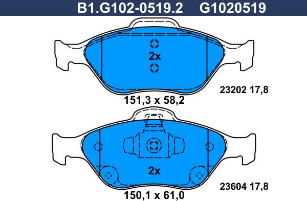 Galfer B1.G102-0519.2 - Тормозные колодки, дисковые, комплект unicars.by