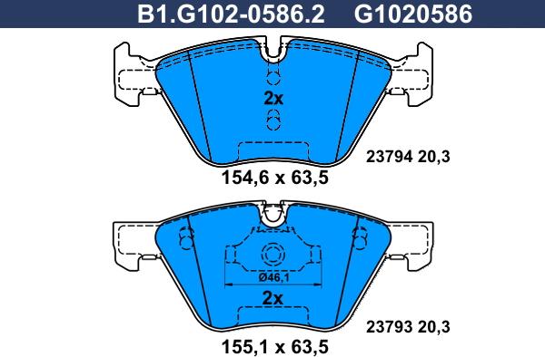 Galfer B1.G102-0586.2 - Тормозные колодки, дисковые, комплект unicars.by