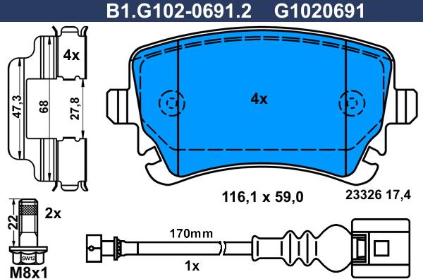 Galfer B1.G102-0691.2 - Тормозные колодки, дисковые, комплект unicars.by