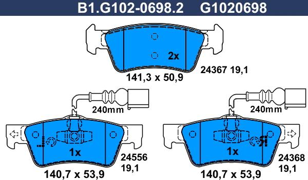 Galfer B1.G102-0698.2 - Тормозные колодки, дисковые, комплект unicars.by