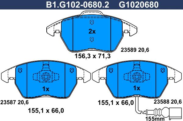 Galfer B1.G102-0680.2 - Тормозные колодки, дисковые, комплект unicars.by