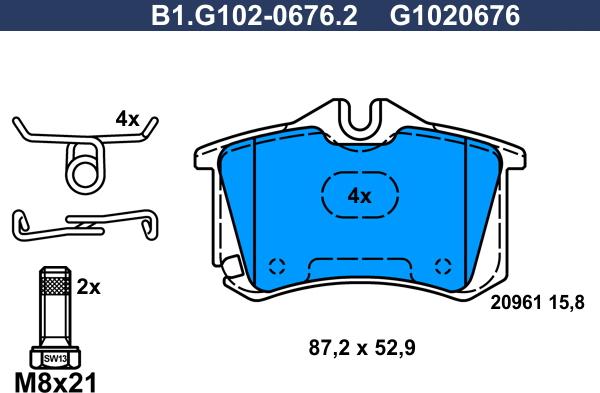 Galfer B1.G102-0676.2 - Тормозные колодки, дисковые, комплект unicars.by