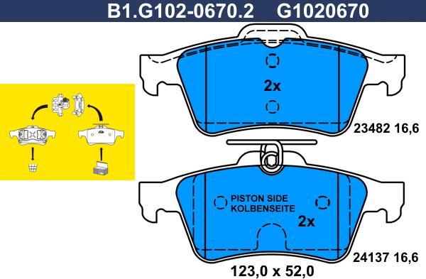 Galfer B1.G102-0670.2 - Тормозные колодки, дисковые, комплект unicars.by