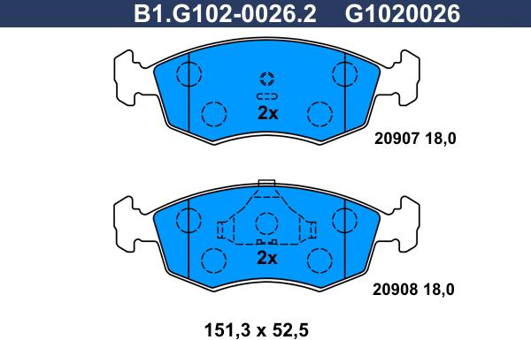 Galfer B1.G102-0026.2 - Тормозные колодки, дисковые, комплект unicars.by