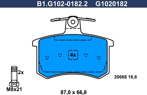 Galfer B1.G102-0182.2 - Тормозные колодки, дисковые, комплект unicars.by