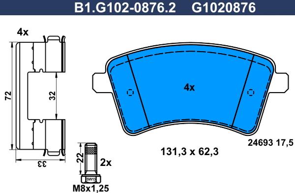 Galfer B1.G102-0876.2 - Тормозные колодки, дисковые, комплект unicars.by