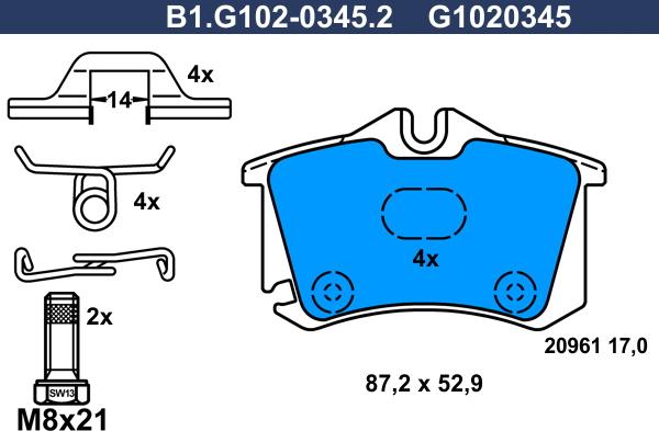 Galfer B1.G102-0345.2 - Тормозные колодки, дисковые, комплект unicars.by