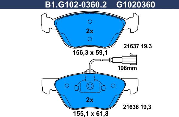 Galfer B1.G102-0360.2 - Тормозные колодки, дисковые, комплект unicars.by