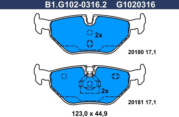 Galfer B1.G102-0316.2 - Тормозные колодки, дисковые, комплект unicars.by