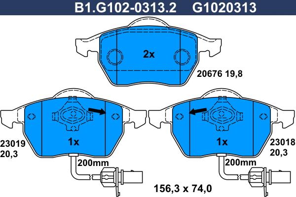 Galfer B1.G102-0313.2 - Тормозные колодки, дисковые, комплект unicars.by