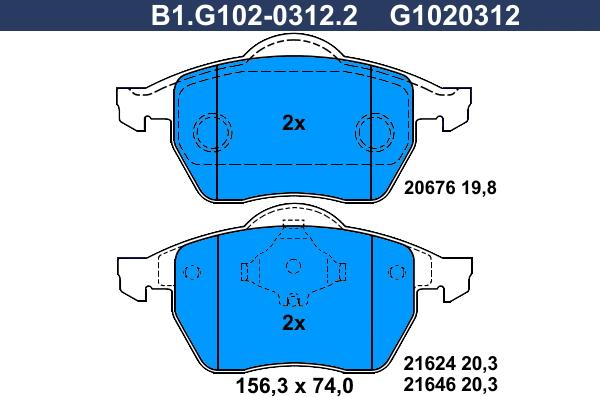 Galfer B1.G102-0312.2 - Тормозные колодки, дисковые, комплект unicars.by