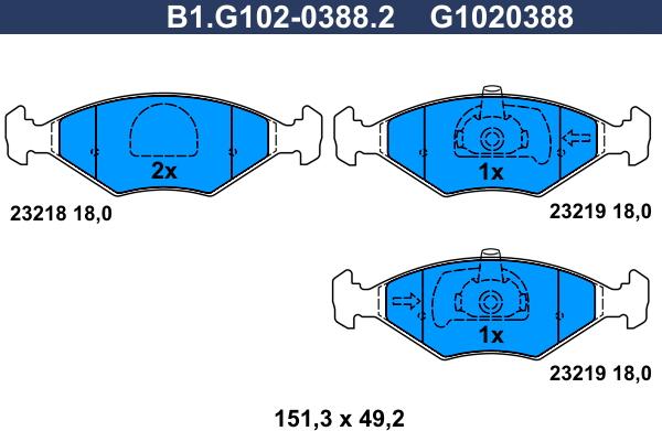 Galfer B1.G102-0388.2 - Тормозные колодки, дисковые, комплект unicars.by