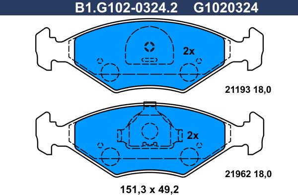 Galfer B1.G102-0324.2 - Тормозные колодки, дисковые, комплект unicars.by