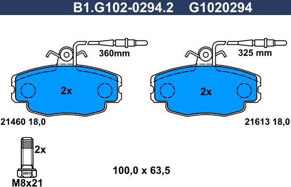 Galfer B1.G102-0294.2 - Тормозные колодки, дисковые, комплект unicars.by