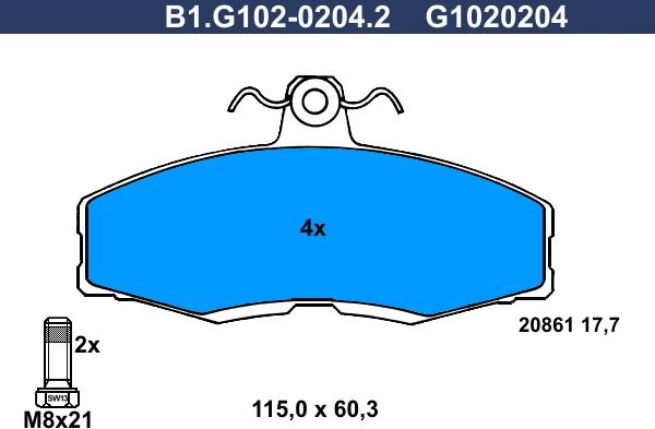 Galfer B1.G102-0204.2 - Тормозные колодки, дисковые, комплект unicars.by