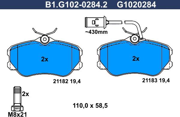 Galfer B1.G102-0284.2 - Тормозные колодки, дисковые, комплект unicars.by