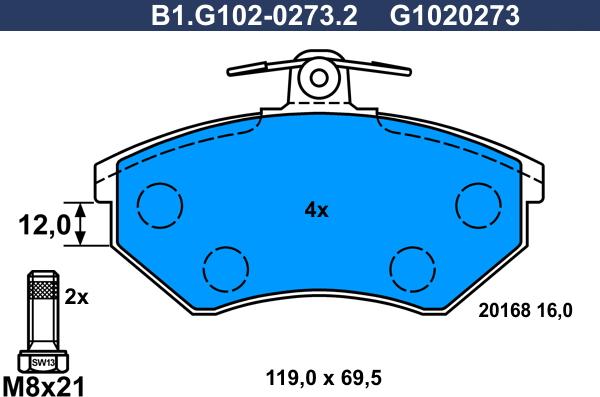 Galfer B1.G102-0273.2 - Тормозные колодки, дисковые, комплект unicars.by