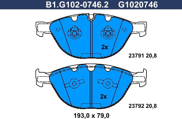 Galfer B1.G102-0746.2 - Тормозные колодки, дисковые, комплект unicars.by