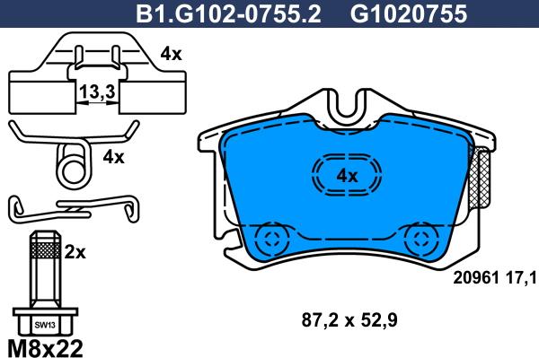 Galfer B1.G102-0755.2 - Тормозные колодки, дисковые, комплект unicars.by