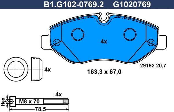 Galfer B1.G102-0769.2 - Тормозные колодки, дисковые, комплект unicars.by