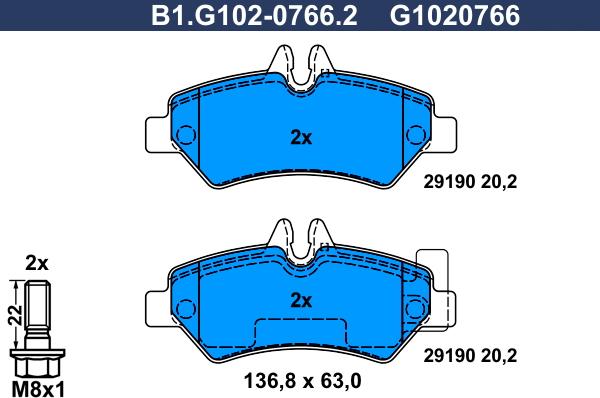 Galfer B1.G102-0766.2 - Тормозные колодки, дисковые, комплект unicars.by