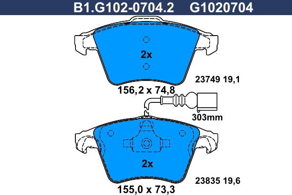 Galfer B1.G102-0704.2 - Тормозные колодки, дисковые, комплект unicars.by