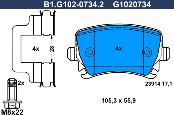 Galfer B1.G102-0734.2 - Тормозные колодки, дисковые, комплект unicars.by