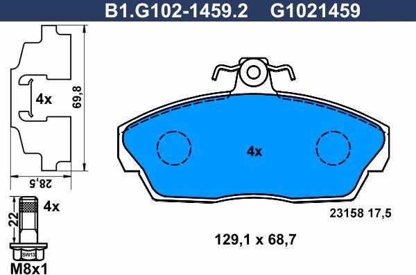 Galfer B1.G102-1459.2 - Тормозные колодки, дисковые, комплект unicars.by