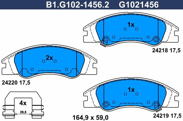 Galfer B1.G102-1456.2 - Тормозные колодки, дисковые, комплект unicars.by