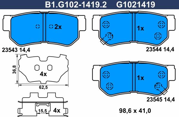 Galfer B1.G102-1419.2 - Тормозные колодки, дисковые, комплект unicars.by