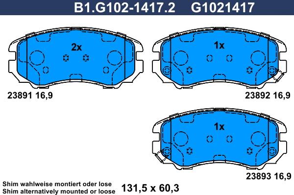 Galfer B1.G102-1417.2 - Тормозные колодки, дисковые, комплект unicars.by