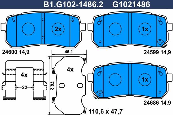 Galfer B1.G102-1486.2 - Тормозные колодки, дисковые, комплект unicars.by