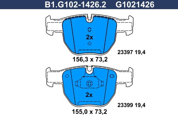 Galfer B1.G102-1426.2 - Тормозные колодки, дисковые, комплект unicars.by