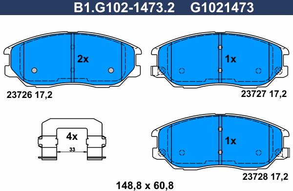 Galfer B1.G102-1473.2 - Тормозные колодки, дисковые, комплект unicars.by