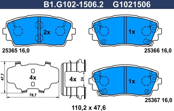 Galfer B1.G102-1506.2 - Тормозные колодки, дисковые, комплект unicars.by