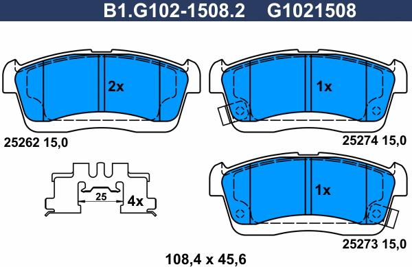 Galfer B1.G102-1508.2 - Тормозные колодки, дисковые, комплект unicars.by