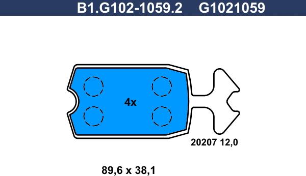 Galfer B1.G102-1059.2 - Тормозные колодки, дисковые, комплект unicars.by