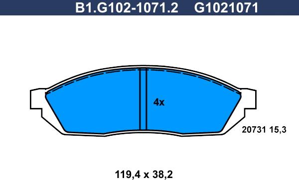 Galfer B1.G102-1071.2 - Тормозные колодки, дисковые, комплект unicars.by