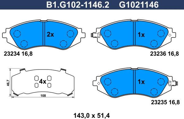 Galfer B1.G102-1146.2 - Тормозные колодки, дисковые, комплект unicars.by