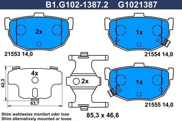 Galfer B1.G102-1387.2 - Тормозные колодки, дисковые, комплект unicars.by