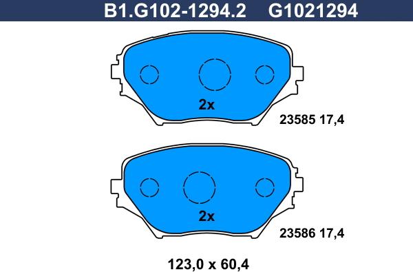 Galfer B1.G102-1294.2 - Тормозные колодки, дисковые, комплект unicars.by