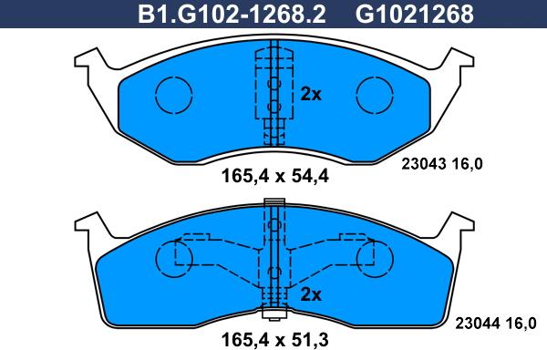 Galfer B1.G102-1268.2 - Тормозные колодки, дисковые, комплект unicars.by